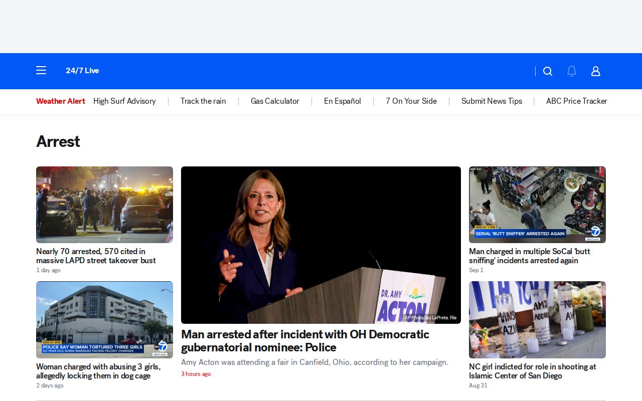 ABC7 Los Angeles news coverage related to recent arrests