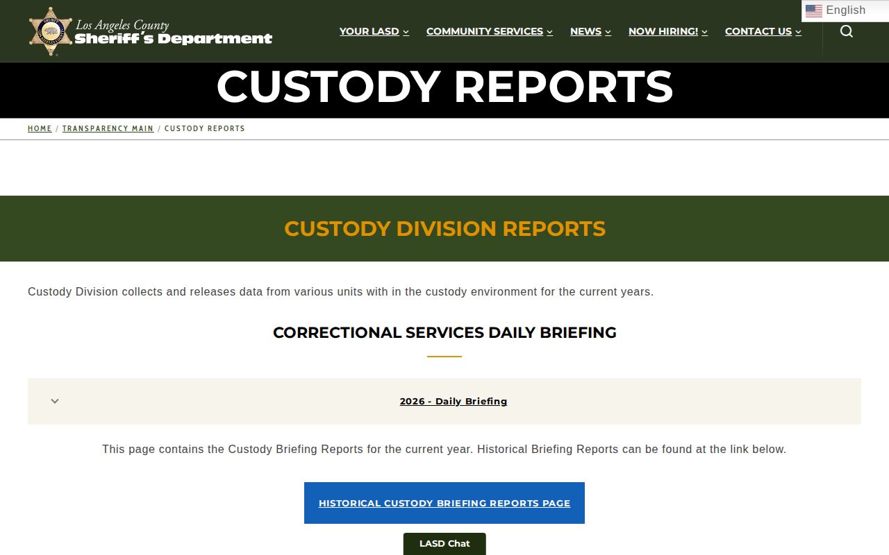 LASD official custody reports webpage
