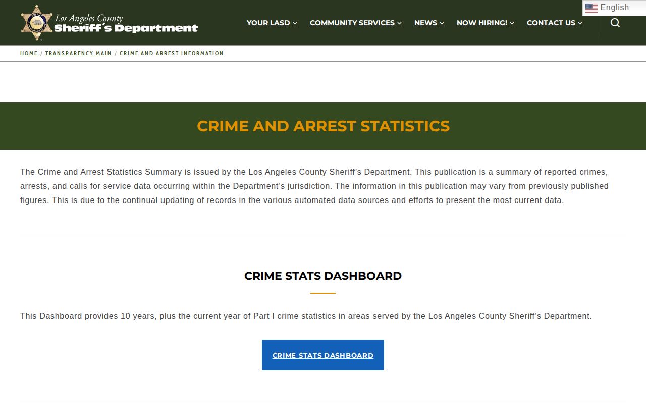 LASD official crime and arrest statistics page