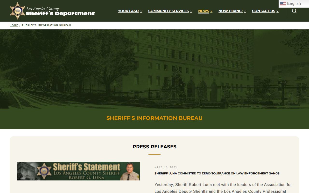 LASD newsroom with selective agency updates