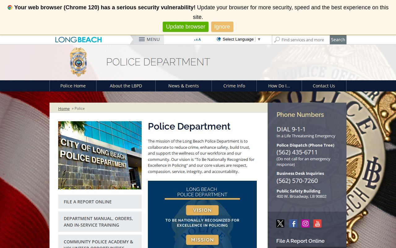 Long Beach Police Department official source for recent arrest information