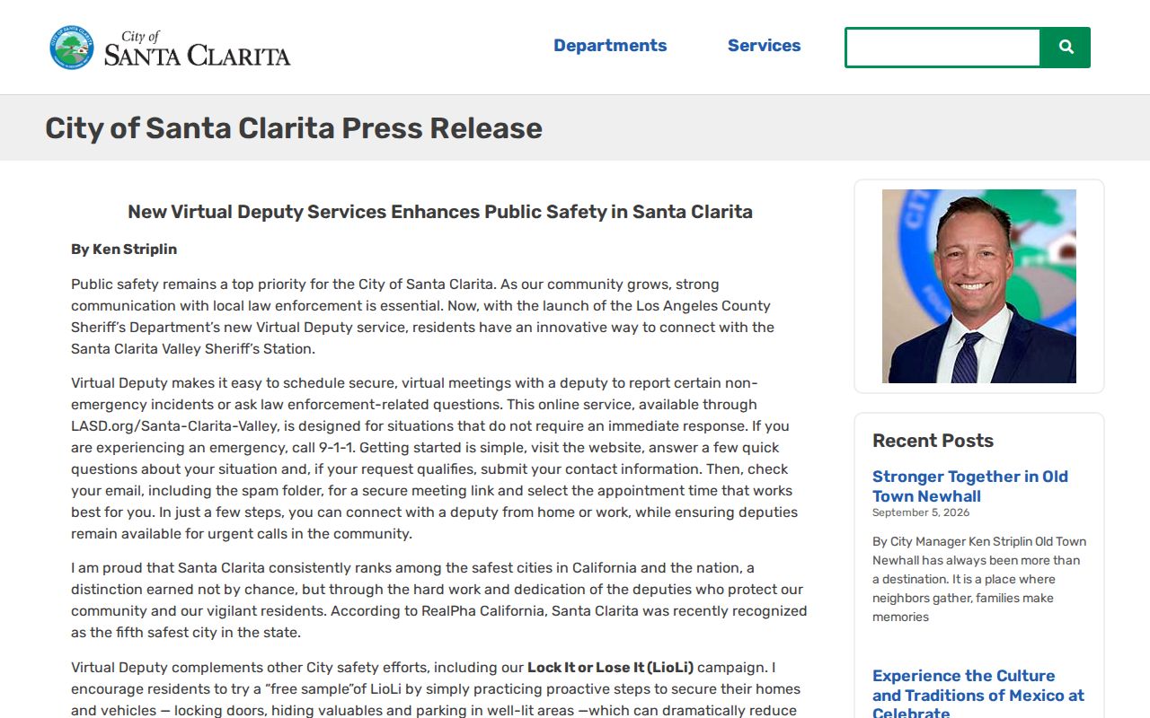 Santa Clarita Virtual Deputy official public safety service